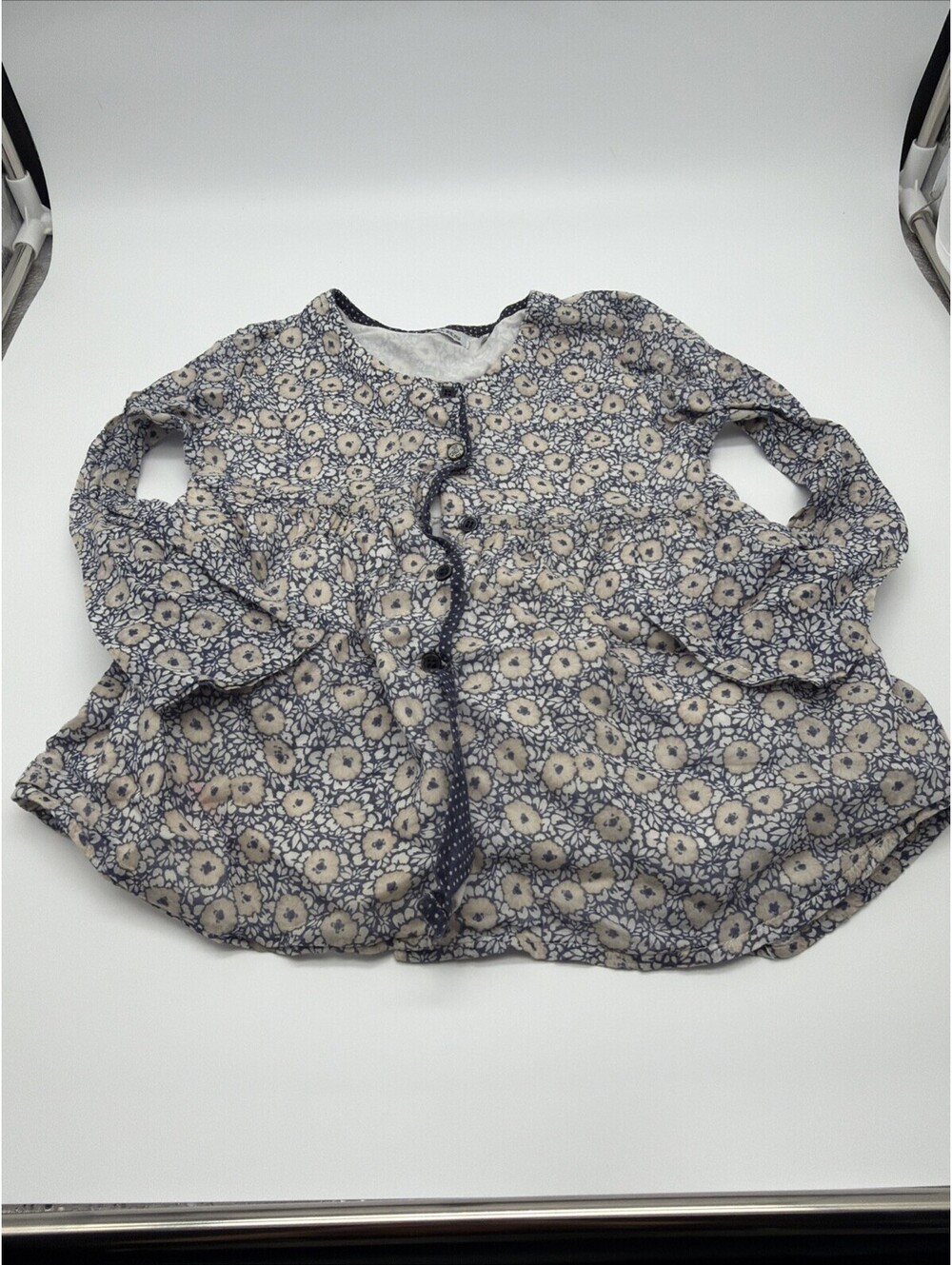 IKKS Kids Floral Girls Dress Long Sleeves Stars Size 4 Blue Cream